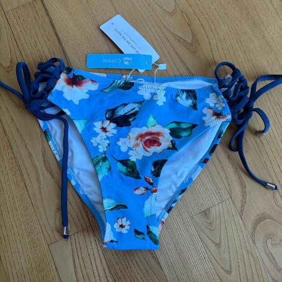 Cupshe small swimsuit bottoms floral watercolor womens size small blue swimming - Picture 1 of 11
